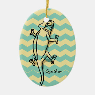 Ornement En Céramique Le caméléon bleu de Chevron, ajoutent votre nom