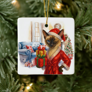 Ornement En Céramique Le chat fait du boxing de Noël