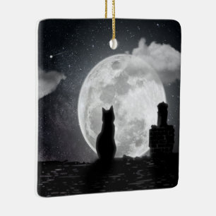 Ornement En Céramique Le chat rêve de lune