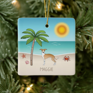 Ornement En Céramique Le Chien De La Faune Et L'Iggy Blanche À Une Plage