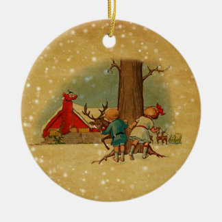 Ornement En Céramique Le double vintage de Noël a dégrossi l'ornement