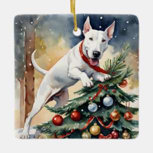 Ornement En Céramique Le Noël fébrile et festif de Bull Terrier