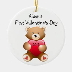 Ornement En Céramique Le nom de votre enfant Première Saint-Valentin