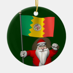 Ornement En Céramique Le père noël avec le drapeau de Los Angeles