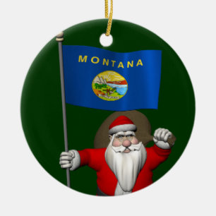 Ornement En Céramique Le Père Noël Avec L'Enseigne Du Montana