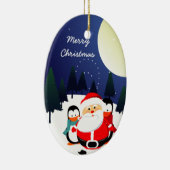 Ornement En Céramique Le Père Noël mignon et les pingouins (Droite)