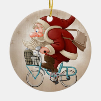 Ornement En Céramique Le père noël monte la bicyclette