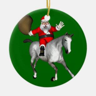 Ornement En Céramique Le Père Noël Monte Un Cheval Gris