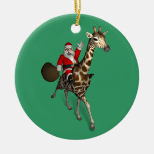 Ornement En Céramique Le Père Noël Sur La Giraffe