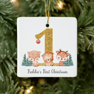 Ornement En Céramique Le premier Noël de bébé Animaux de la forêt
