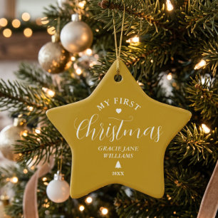 Ornement En Céramique Le premier Noël de bébé en or personnalisé