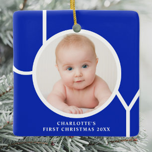 Ornement En Céramique Le premier Noël de bébé Photo personnalisée Bleu