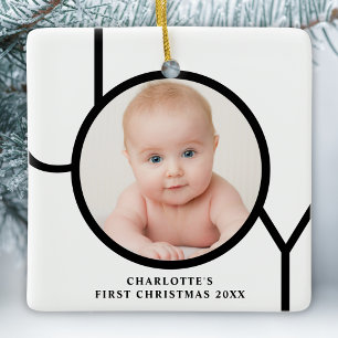 Ornement En Céramique Le premier Noël de bébé Photo personnalisée Noir B