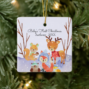 Ornement En Céramique Le premier Noël des animaux des bois