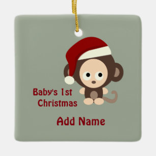 Ornement En Céramique Le premier singe de Noël du mignon bébé