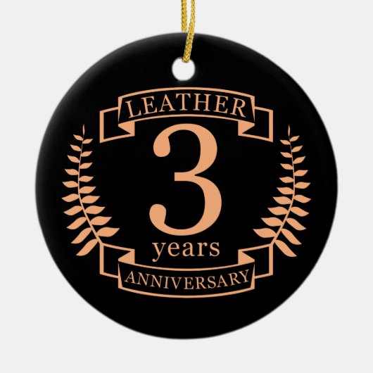 Ornement En Céramique Leather 3 ans mariage anniversaire (Devant)
