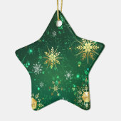 Ornement En Céramique Les flocons dorés de Noël sur l'Arrière - plan ver (Gauche)