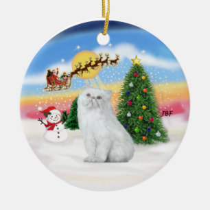 Ornement En Céramique Les Pères Noël décollent - Chat Persan blanc