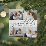 Ornement En Céramique Les petits font la vie grand | 8 Mini photo<br><div class="desc">Créez un cadeau sucré pour une grand-mère ou un grand-père bien-aimés avec ce magnifique ornement photo collage. "Les petits-enfants font grandir la vie" apparaît dans le centre en lettres de calligraphie noire. Customisez avec 8 mini photos rectangulaires de leurs petits-enfants,  et ajoutez leur nom et l'année à l'arrière.</div>