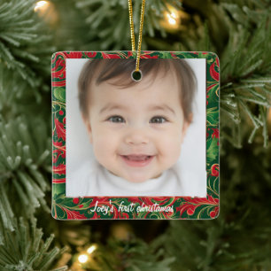 Ornement En Céramique Les premières christamas de bébé avec le nom