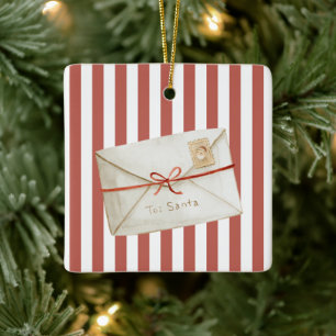 Ornement En Céramique Lettre au Père Noël Noël Rayures Rouges et Blanche