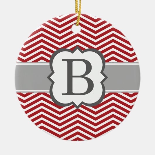 Ornement En Céramique Lettre blanche rouge B Chevron de monogramme (Devant)