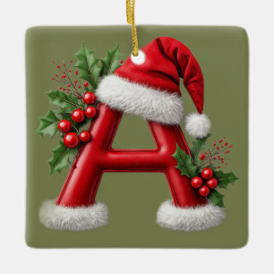 Ornement En Céramique Lettre de Noël A décorée d'un chapeau de Père Noël