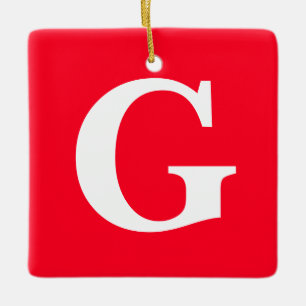 Ornement En Céramique Lettre initiale Monogramme Rouge Blanc Plaine Simp