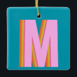 Ornement En Céramique Lettre monographie de typographie rétro en bleu<br><div class="desc">Lettre de monogramme en bleu ornement de Noël,  typographie rétro grippale</div>