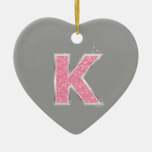 Ornement En Céramique Lettre rose K de parties scintillantes (Devant)
