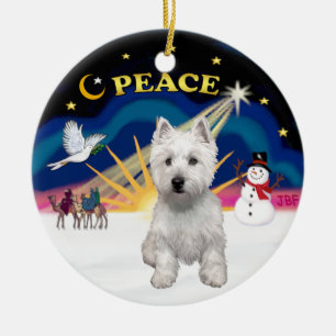 Ornement En Céramique Lever de soleil de Noël - Terrier des Highlands de