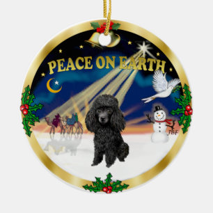 Ornement En Céramique Lever du soleil de Noël - Poodle de jouet noir