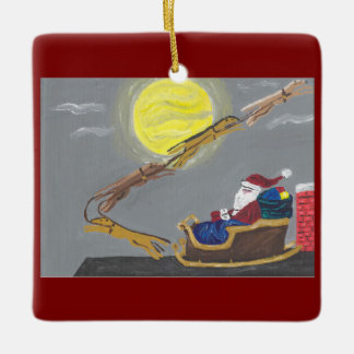 Ornement En Céramique Lévrier tirant le traîneau du Père Noël
