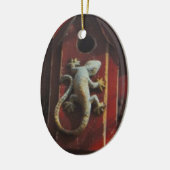 Ornement En Céramique lézard gris sur bois usé (Gauche)