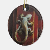 Ornement En Céramique lézard gris sur bois usé (Gauche)