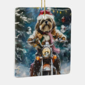 Ornement En Céramique Lhasa Apso Chien à cheval Moto Noël (Droite)