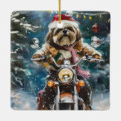 Ornement En Céramique Lhasa Apso Chien à cheval Moto Noël (Dos)