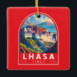 Ornement En Céramique Lhasa Tibet Voyage Art Vintage<br><div class="desc">Conception de déplacement vectoriel rétro Lhasa. Lhassa,  la capitale de la région autonome du Tibet,  se trouve sur la rive nord du fleuve Lhassa,  dans une vallée de l'Himalaya.</div>