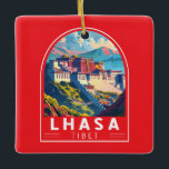 Ornement En Céramique Lhasa Tibet Voyage Art Vintage<br><div class="desc">Conception de déplacement vectoriel rétro Lhasa. Lhassa,  la capitale de la région autonome du Tibet,  se trouve sur la rive nord du fleuve Lhassa,  dans une vallée de l'Himalaya.</div>