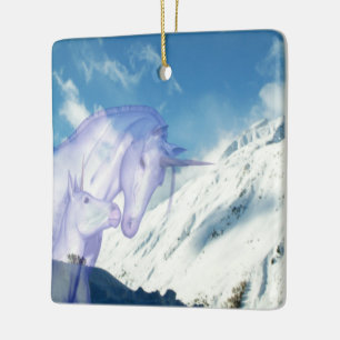 Ornement En Céramique Licorne Tendre Scène de Montagne enneigée