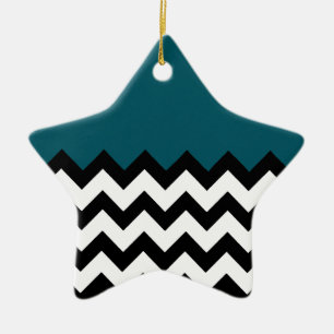 Ornement En Céramique Lignes Zigzag simples et Motif Turquoise bleu fonc