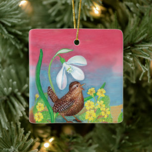 Ornement En Céramique L'illustration de printemps du perce-neige et du r