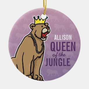 Ornement En Céramique Lioness Queen of the Jungle, Ajouter Nom Purple