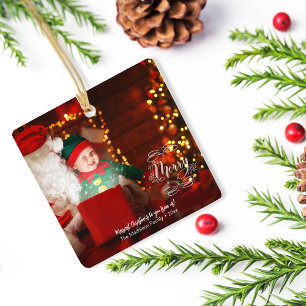 Ornement En Céramique Little Elf Sees Père Noël Joyeux voeux de vacances