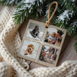 Ornement En Céramique Livraison spéciale Noël 4 Photos Postage Parcelle<br><div class="desc">Envoyez une livraison spéciale à votre famille et à vos amis cette période de fêtes avec notre simple emballage de Noël de vacances ornement photo. Le design présente une texture kraft imitation brune pour ressembler à une livraison de colis emballée. Simple ficelle blanche et arc complètent cette simple carte photo...</div>