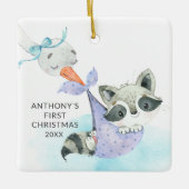 Ornement En Céramique Livraison spéciale Premier Raccoon de Noël pour bé (Devant)