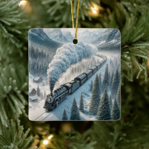 Ornement En Céramique Locomotive à vapeur de Noël dans une vallée de mon