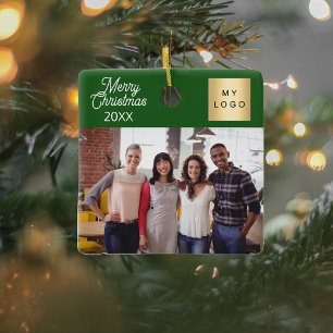 Ornement En Céramique logo photo d'équipe commerciale Noël vert