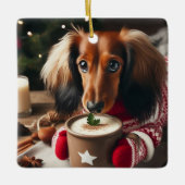 Ornement En Céramique Long Hair Dachshund Tree Ornament (Devant)
