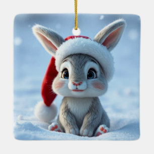 Ornement En Céramique L'ornement du lapin de Santa Hat